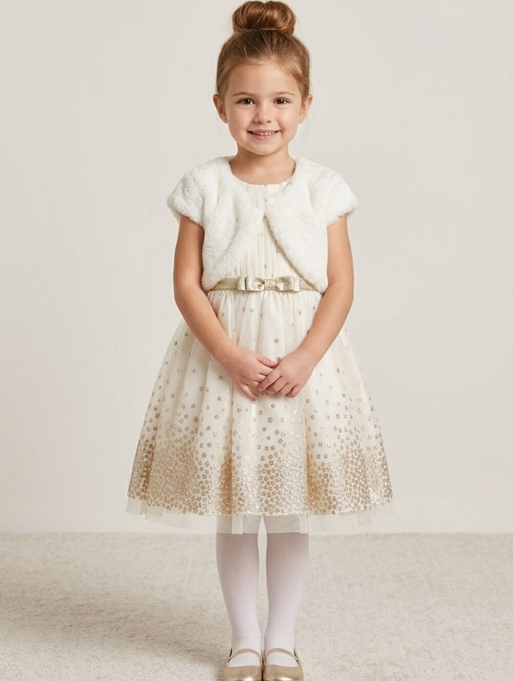 Girls Dress Size 7  Elegant  Metallic Foil Polka Dots Pattern Dress
